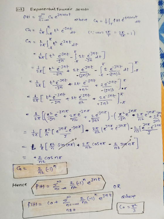 Exxponenhal Fowier serien Ch eshwot ne-e here - +Ir Cn dt Jnt t2 e 27 ( 2 T 27 Cn = t nt l t 2A Jnt -Jnt 2t e -Jnt Jnt 2 e Jh