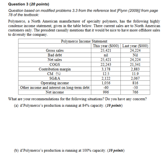 Question 3 (20 points) Question based on modified problems 3.3 from the reference text [Flynn (2009)] from page 78 of the tex