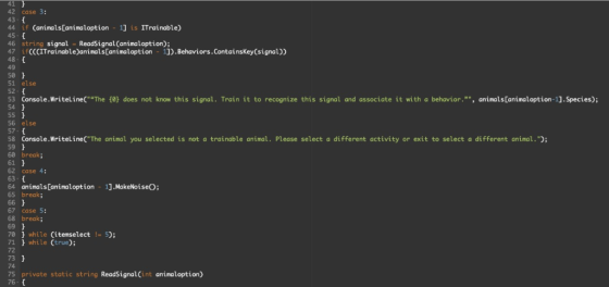 41 h 42 case 3: 1] is ITrainable) 44 Canimals [animaloption 45- { string signal - ReadSignal (animaloption) ; ifCCCIT rainabl