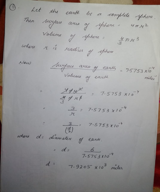 Let the be a earth Then rjfau tphane arua Volume sphere 3 uhers Hadies aphee Auafaue New -4 7-5753 xlo aula y tanth miles Vol