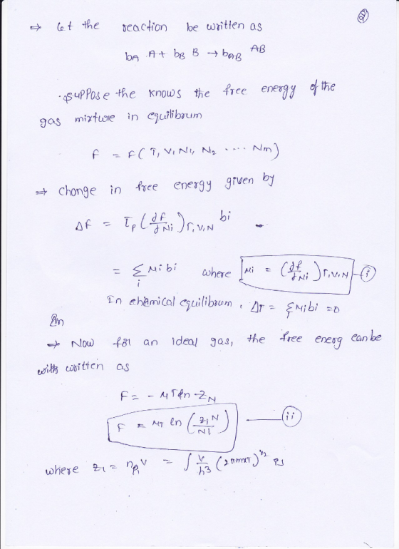 → Cet the ðeaction be u)ritten as AB supPose the knows the fice eneryy Chon e in ree energy grven by bi where fai an idenl as