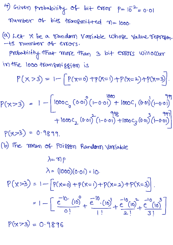 Given probabiihy of bit em ar P- 152 O O Tumber o bits tangmitted - lo00. Tamdem Vaiable ohoge Voalune Tepregen a) het be a -