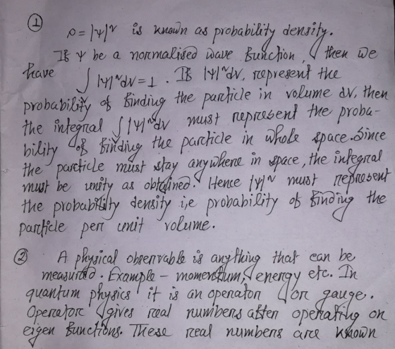 p=V1Y skuaun as normalifed wave Buchon then We Y be a d1 .BMdv, represent the have the panhide in volume dv, then probabibity