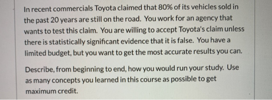 1 In recent commercials Toyota claimed that 80% of its vehicles sold in the past 20 years are still on the road. You work for