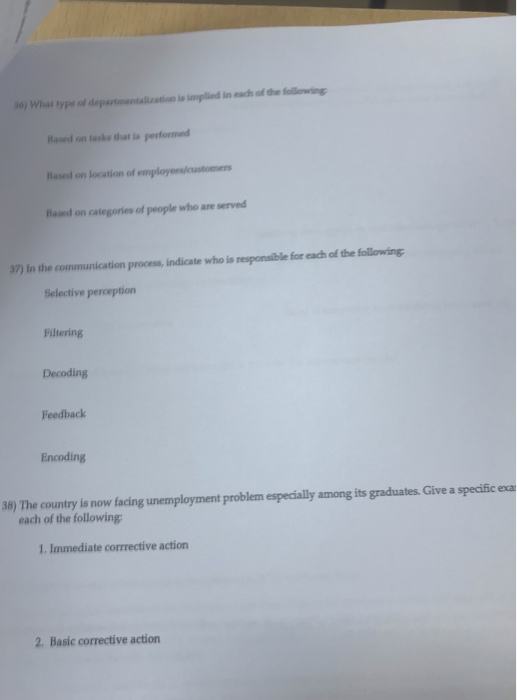 s is implied in each of the following 0) What typs of depan Based on tasks that is performed Based on location of employeesic