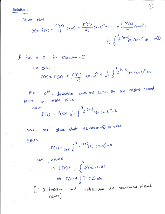 Solution Griven that ni Put na o in eluation - O aue get, Theo deoie does not enst, So (w4 neec son ter m on 9¡רktside. de-iv