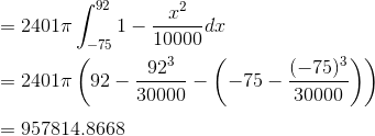 2401兀 (92 dx 10000 75 130-730u) 2401 π | 92- 75-(-75)3 92923 30000 957814.8668
