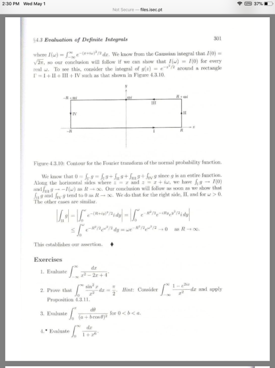 2:30 PM Wed May 1 Not Secure files.isec.pt 301 4.3 Evaluation of Definite Integrals where (w) adr. We know from the Gaussian