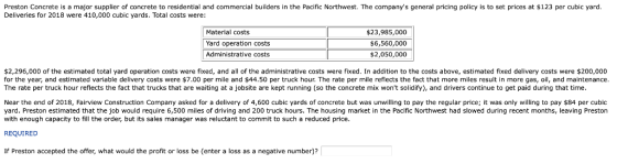 Preston Concrete is a major supplier of concrete to residential and commercial builders in the Pacific Northwest. The company