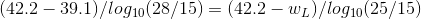(42.2ー39.1)/logo(28/15) = (42.2-wL)/logo(25/ 15)