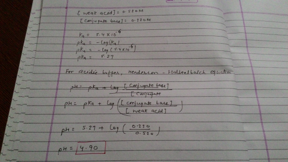 [ weak acid]= o. S20M ka s. 27 ur c Ca He gate baLe ca I weak acidl] o.22 o