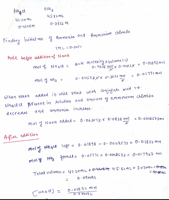 3 41:20mレ 0 38 66 M and m mo Ammonia a ole be addition NaoH uH4ua pseuent in Rolution and amount ammovuum olmide decreue nd a