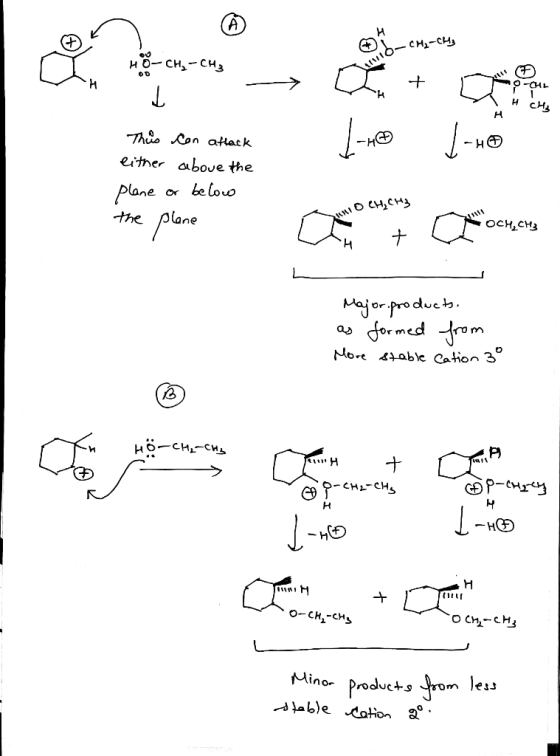 -t either aabove the Plane or be louo the plane ナ or.producb as formed om More table Cation 3 o-CH,-CH Mino- products rom les