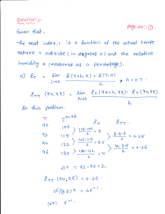 Solution Given that 규e Heat index, is a function of the actuaš tempe rature T outside ( in degreeg F) and the relalive humid