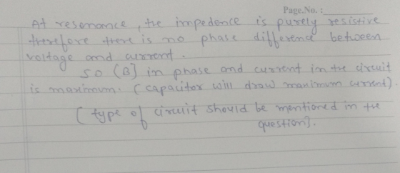 Page.No. : be sistive tthe impe dente At resme valtage ond cusncat in-phase and-cu-tent-in tr-u tuut avnn cnt) so (aj