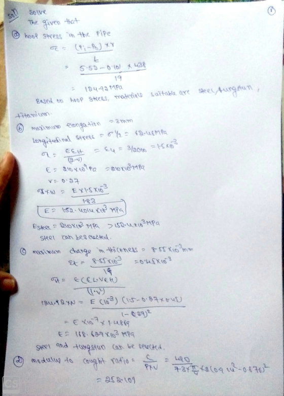 0sotve The given tot hooR shress the Pipe 19 4.93 MPa 二 3 1.83 steet cah bes eatted ーで s(ueta 142