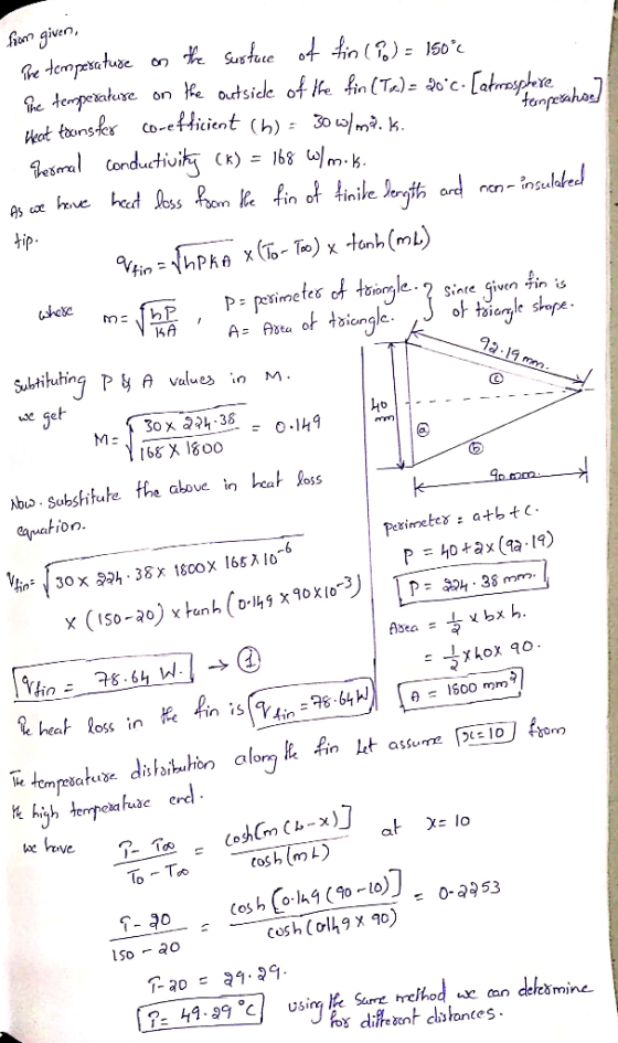 hiom given, 150С lettbonskr co-efficient (h) : 30 w_.k in o It- tip tionle KAAs onle Sinte given ǐn is tle sta Sultituhing P