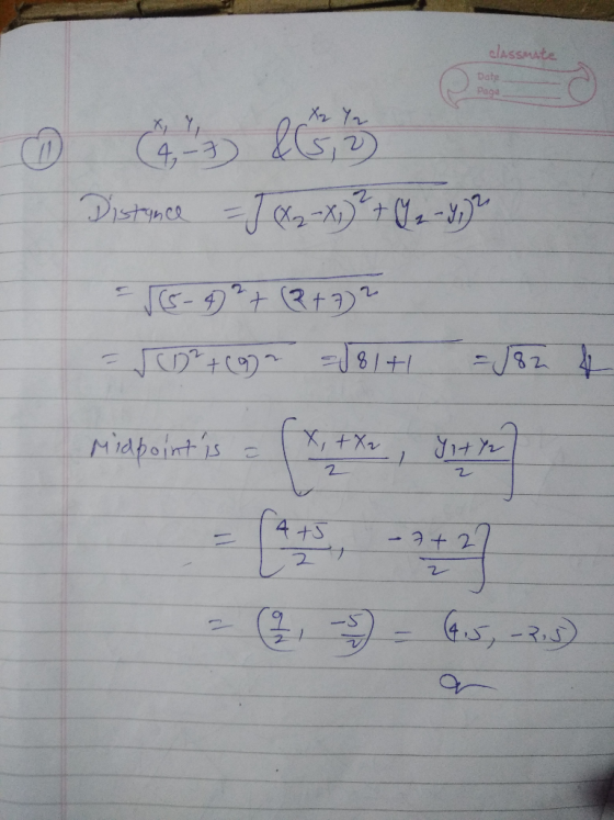 alAsSmate Date Paga 4,-3 Distnce 4 Midpoint is 4 +S 2