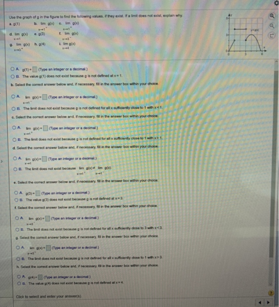 Use the graph of g in the figure to find the following values if they exist. If a limit does not exist, explain why x-+1 d. l