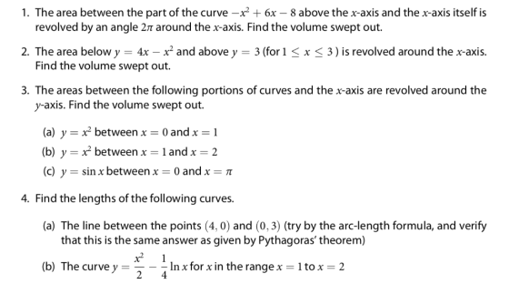 1. The area between the part of the curve-6x 8 above the x-axis and the x-axis itself is 2. The area below y 4x -x and above