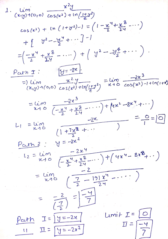 n (1+y)-)=(1- 7-1 Cos (x2) + V 24 2x -23 2x3 --2x 24 -2 = im LI Path 2 - 2x 4 24 - 2 im 191 7 2 24 7 umit I Pauth I -4 y=-2x2