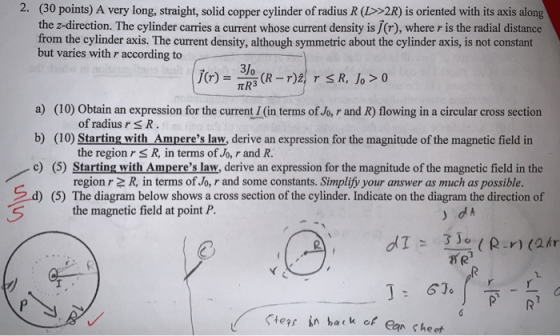 2. (30 points) A very long, straight, solid copper cylinder of radius R (>2R) is oriented with its axis along e z-direction.