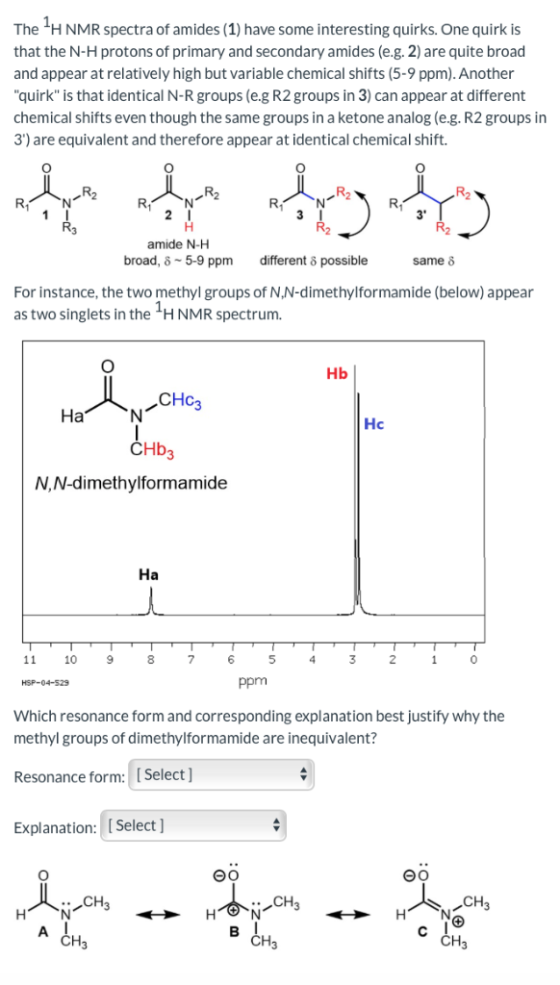 The H NMR spectra of amides (1) have some interesting quirks. One quirk is that the N-H protons of primary and secondary amid