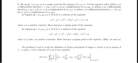 1. We say p (ro. yo, 20) is a regular point for the equation F(x, y,) 0 if the equation either defines as a differentiable fu