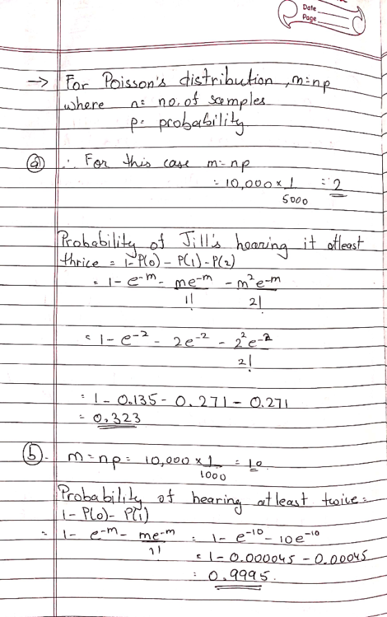 Date Pace ibutar whare ns no.of smples For Poissons distr p polit S000 2 -2 e. -O135-021-0.21 ,323 LOoO af hearinat least to