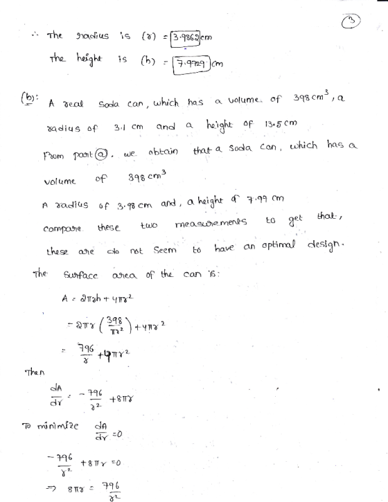 the height s (h) m deal Sosa can , which has a uolume. of 39s cm3,a. adius of 3.1 Cm and a haight of 13.5 cm e abtoin that a