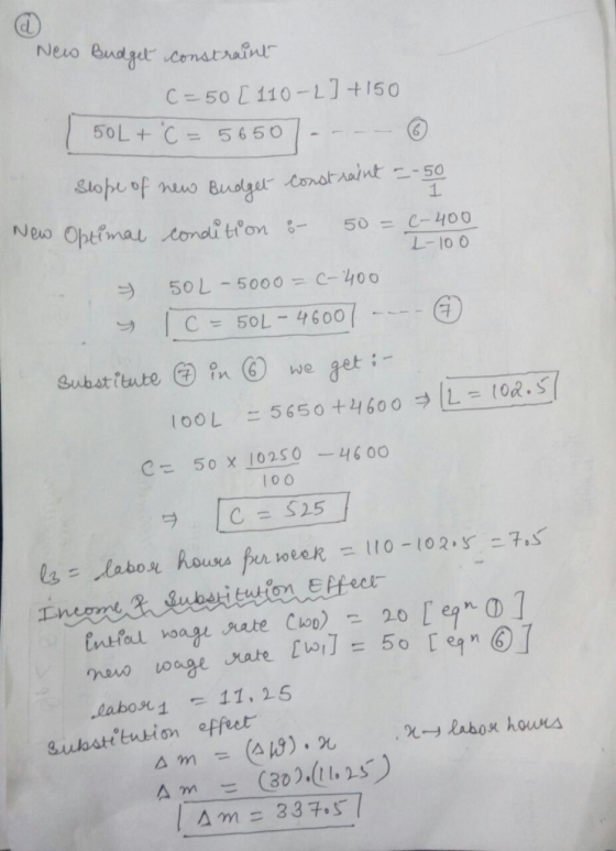 udget constrain C =50 L 110-L]+ 150 50L+ C = 5650 Stopeof -50 Budget Condtraint Neo Optimal conditfon 8 50= C-400 L-10 0 50L-