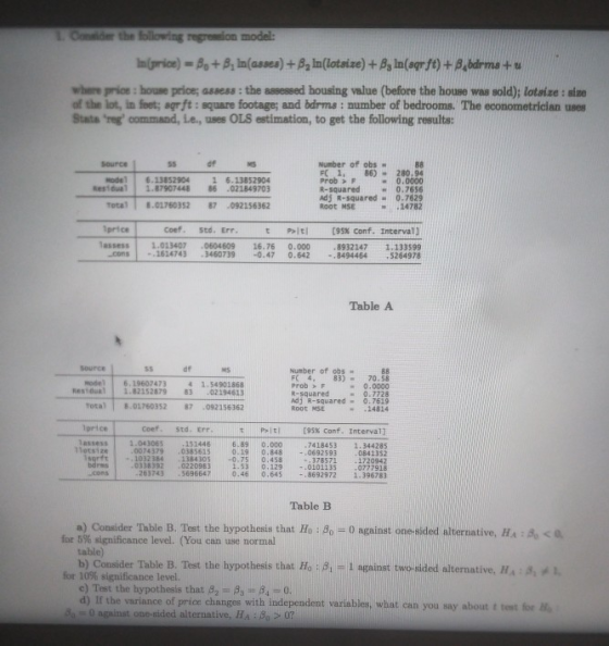 where price: house prioe; assess: the assessed housing value (before the house was sold); lotaize: size of the lot, in feet;