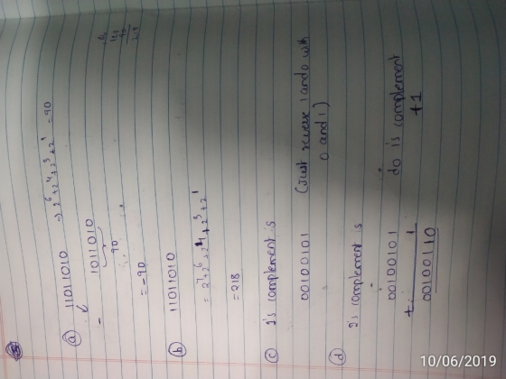 10/06/2019 90 2 7 LO11O10 I O011111 -Q 18 complement s OO1001O (Jur uee 00100101 complement 00L00110