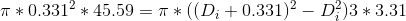 \pi*0.331^2*45.59 = \pi*((D_i+0.331)^2 - D_i^2)3*3.31