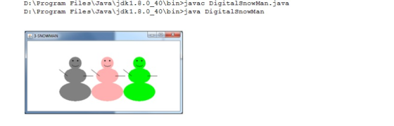 D:\Program Files Java\jdk1.8.0 40\bin>javac DigitalSnowMan.java D:\Program File s\Java\jdk1.8.0_40\bin>java Digital SnowMan 3