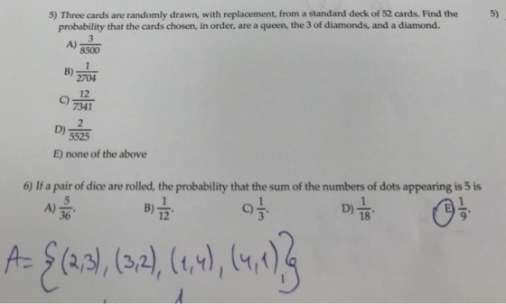 5) Three cards are randomly drawn, with replacement, from a standard deck of 52 cards. Find the probability that the cards ch