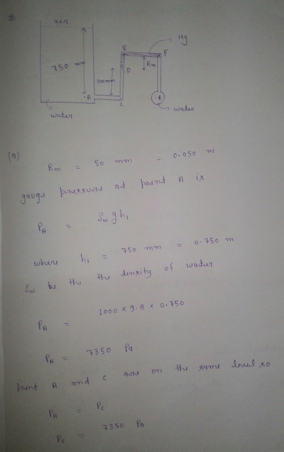 mm 750 Km 200 mr water watun (a) 0.050 Rm mmm is pound gaugu O-75 750 mm whuu watur f Hu dimsity l000 X 9.8 X o.750 PA Pa 73