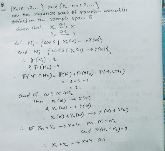 asa tro sequences sdthof Youn dom votu, abus defined on th Sompl spacu S Given thaf (n
