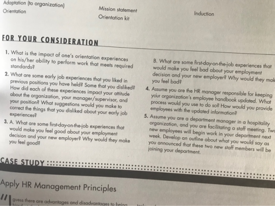Adaptation (to organization) Induction Mission statement Orientation Orientation kit FOR YOUR CONSIDERATION 1.What is the imp
