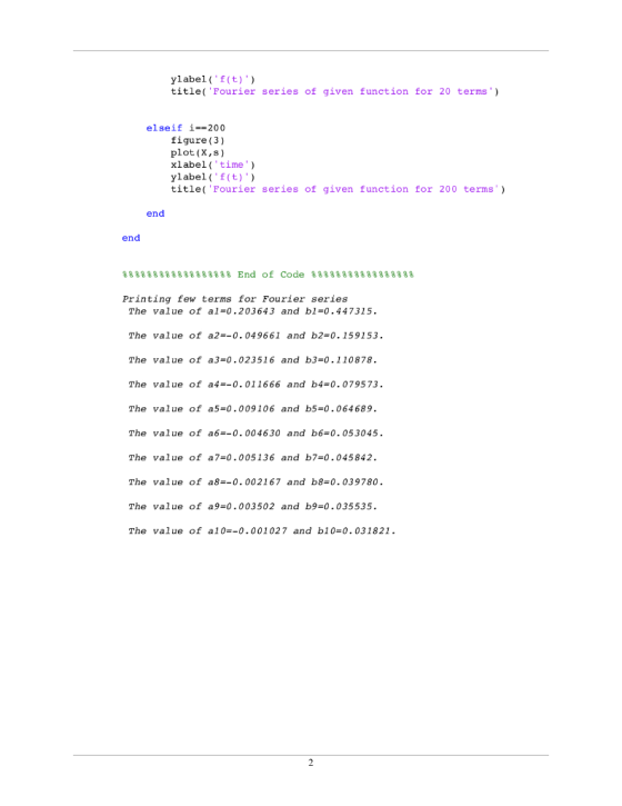 ylabelf(t) ) titleFourier series of given function for 20 terms ) elseif i--200 figure (3) plot (X,s) XLabel time) i+eFouri
