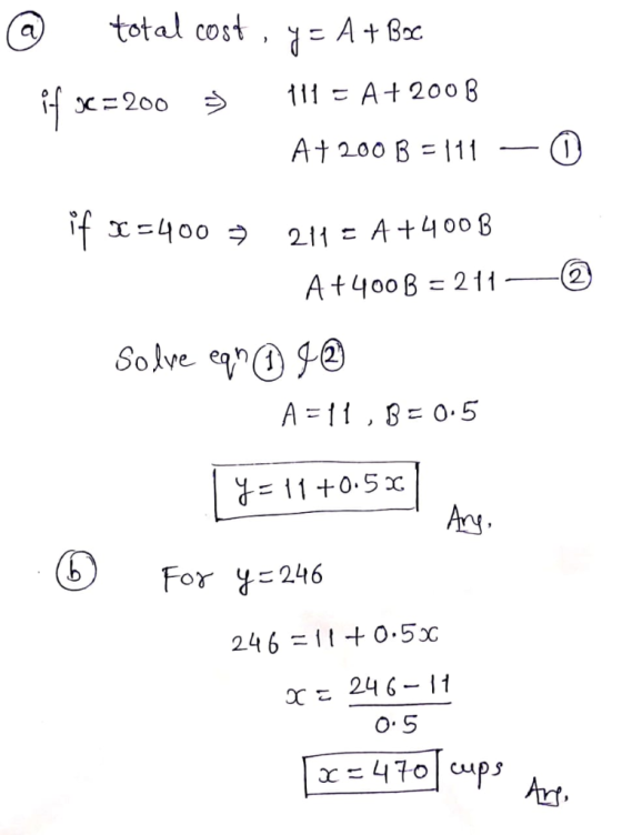 total cost 7= A Bo a A200 B 200 0 At 200 B = 111 if I400 211 A 0oB 2 A+400B 211 Solve eq A 1, 805 4- 11+0.5 Ary For y246 O 5