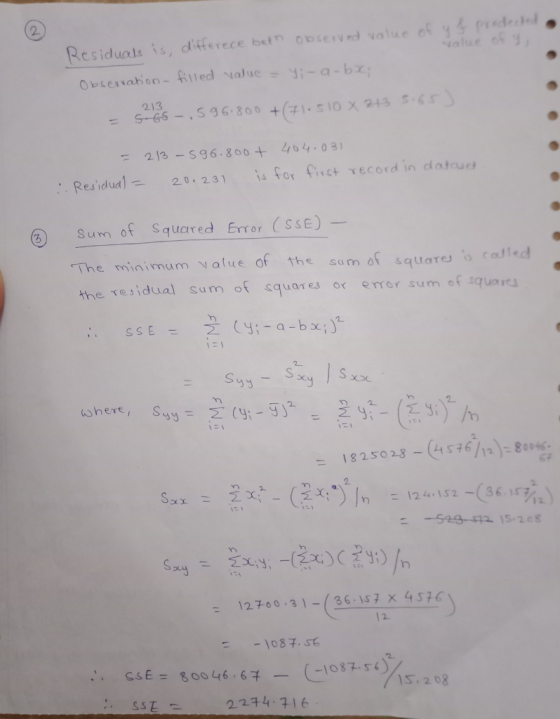 esiduals is, ditferece betn oserved valuesy& redee 213 Residua) 1s for C;ct recordin dateud 20.231 @ Sum f Squared Eor CSSE