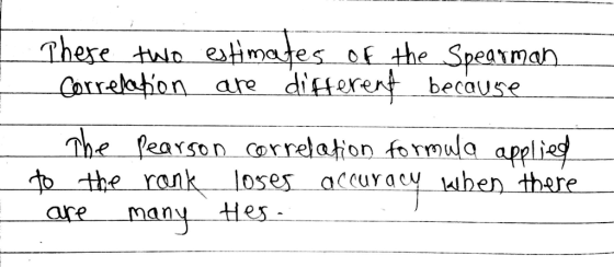 These twn esimajes Carrekhon are diterent because of the Spearman. The Pearson orrelation formwla applieg to the rankloses ac