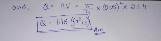 and, Q AV 2 x (0as)x23.4 115 ft/s) 2 Ans