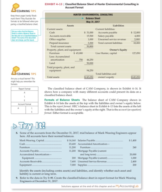 EXHIBIT 4-13 Classified Balance Sheet of Hunter Environmental Consulting in Account Format LEARNING TIPS HUNTER Keep these pa