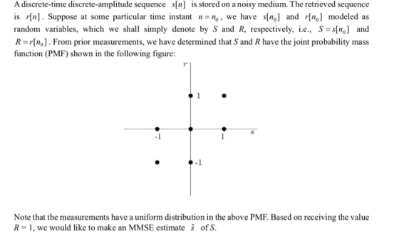 A discrete-time discrete-amplitude sequence s[n] is stored on a noisy medium. The retrieved sequence is n. Suppose at some pa