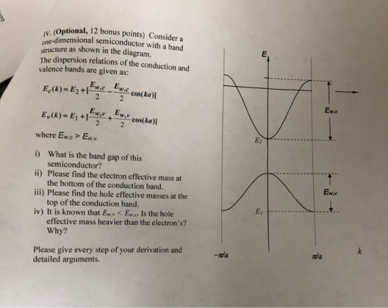 (Optional, 12 bonus points) Consider a imensional semiconductor with a band structure as shown in the diagram. The dispersion