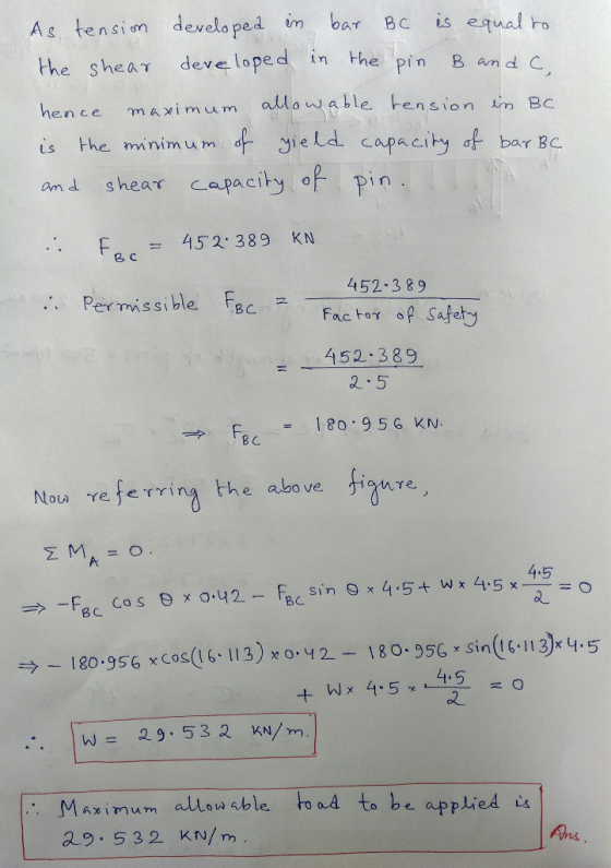 is equal ro bar As tensim develo ped BC deve loped in the pin B and C the shear allowable tension n BC hence maximum 4gield c