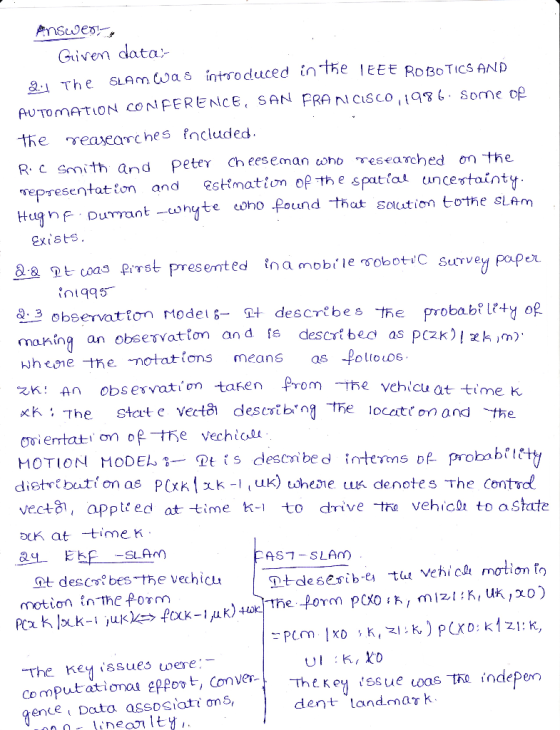 Ansuwes Given data SLAM Wa S introduced in The IEEE ROBOTICS AND The AUTOMATION CONFERENCE, SAN PRA NI CISCo , 986 Some of th