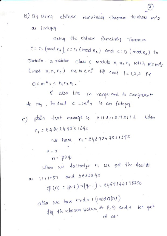 Using mod n, n AK have ni : 246 924 7531 693 151 ond 29 99 43 have exd-1(mod g(n)) also we ol as: